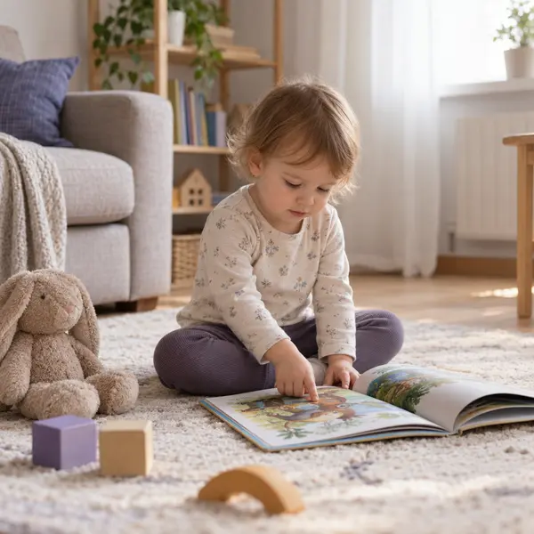 Малыш рассматривает книжку с картинками